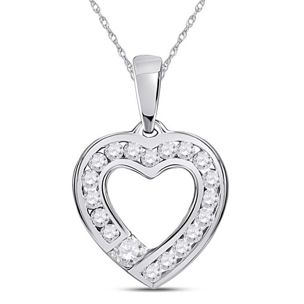 Round Diamond Outline Heart Pendant 1/4 Cttw 10KT White Gold
