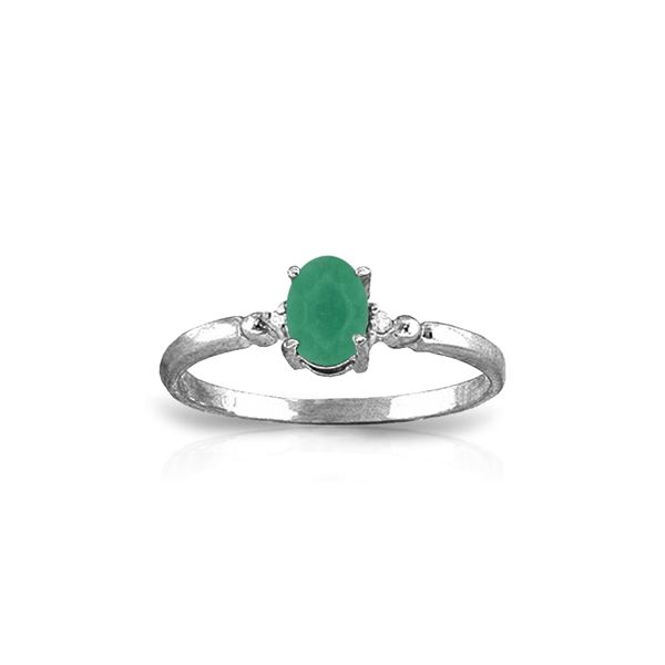 Genuine 0.51 ctw Emerald & Diamond Ring 14KT White Gold - REF-30W5Y