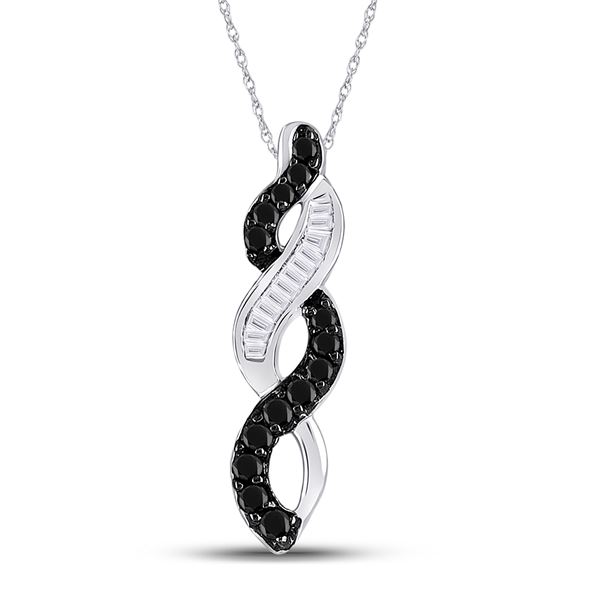 Round Black Color Enhanced Diamond Woven Infinity Pendant 1/3 Cttw 14KT White Gold