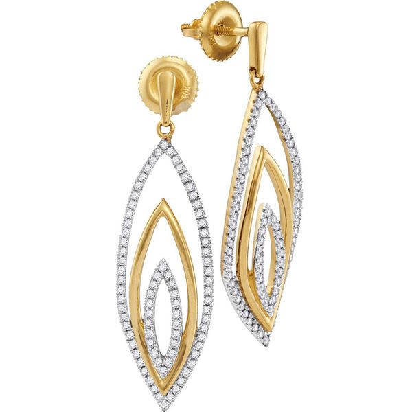 Round Diamond Marquise Dangle Earrings 1/2 Cttw 10KT Yellow Gold