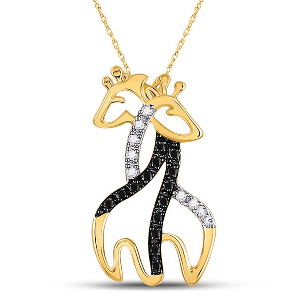 Round Black Color Enhanced Diamond Giraffe Pendant 1/8 Cttw 10KT Yellow Gold