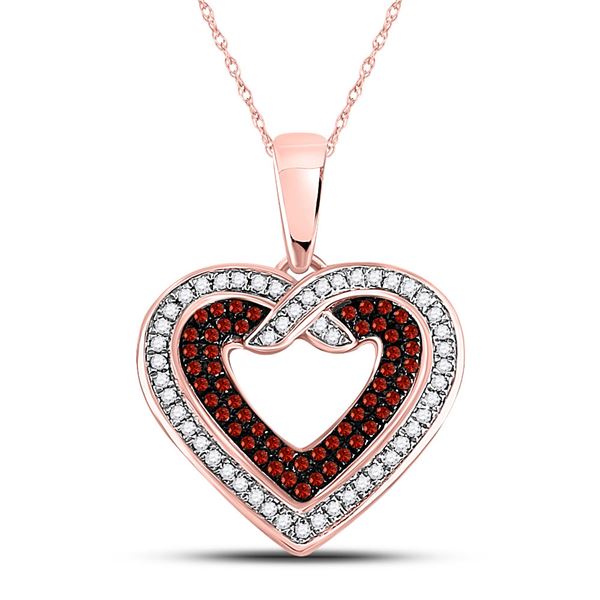 Round Red Color Enhanced Diamond Heart Pendant 1/4 Cttw 10KT Rose Gold