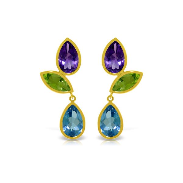 Genuine 13.6 ctw Blue Topaz & Peridot Earrings 14KT Yellow Gold - REF-62F4Z