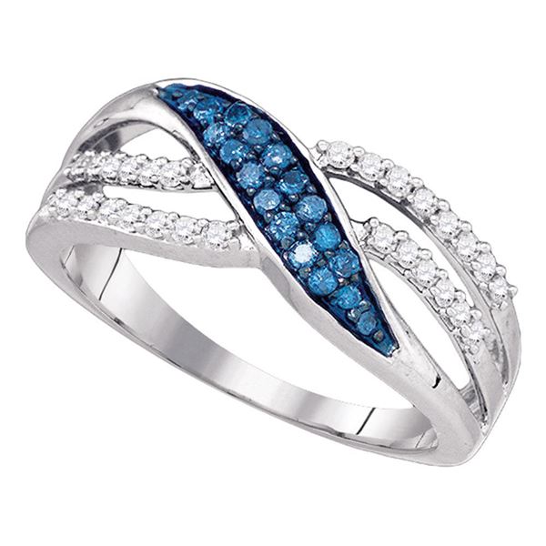 Round Blue Color Enhanced Diamond Band Ring 1/3 Cttw 10KT White Gold