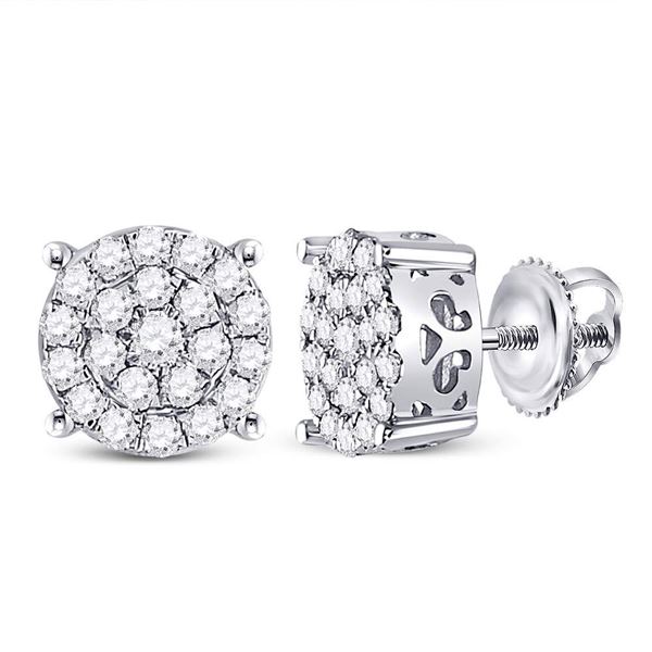 Round Diamond Cluster Earrings 3/4 Cttw 10KT White Gold