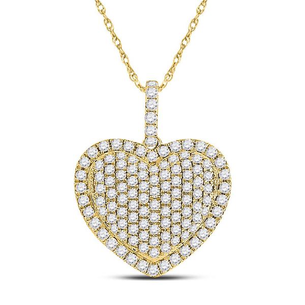 Round Diamond Heart Pendant 1-1/4 Cttw 14KT Yellow Gold