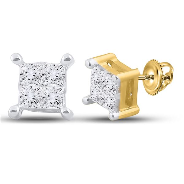 Princess Diamond Square Earrings 1/4 Cttw 14KT Yellow Gold