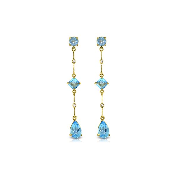 Genuine 6.06 ctw Blue Topaz & Diamond Earrings 14KT Yellow Gold - REF-33M8T