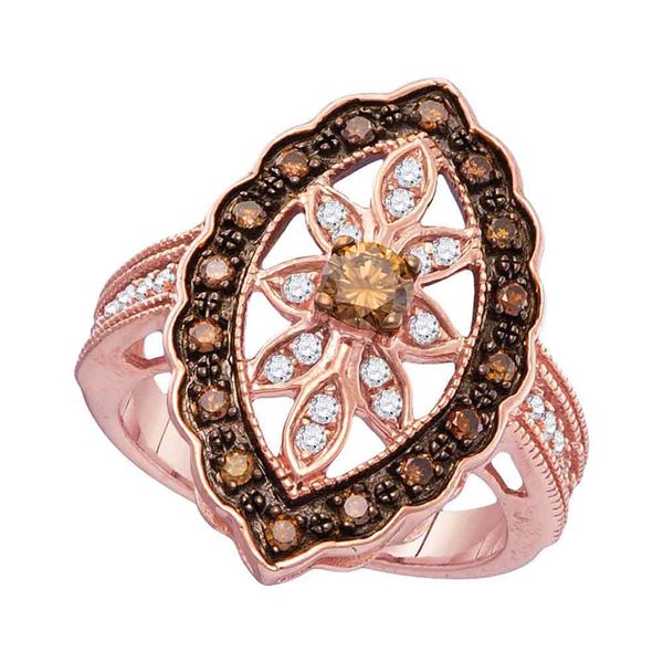Round Brown Diamond Oval Frame Ring 3/4 Cttw 10KT Rose Gold