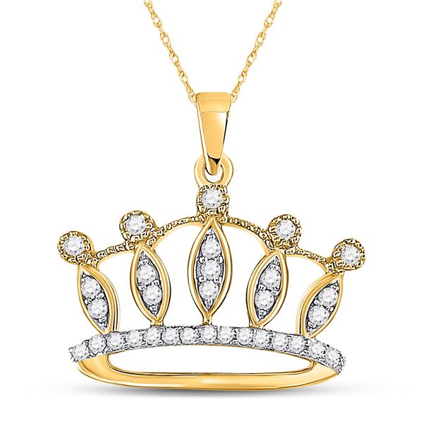 Round Diamond Crown Tiara Fashion Pendant 1/6 Cttw 10KT Yellow Gold