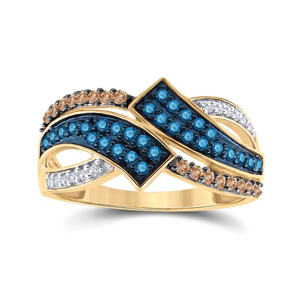 Round Blue & Brown Diamond Round Ring 1/2 Cttw 10KT Yellow Gold
