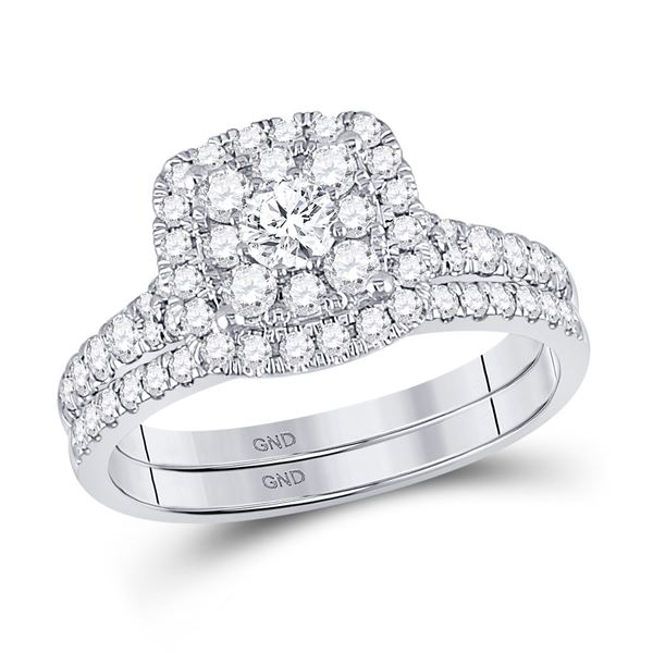 Diamond Bridal Wedding Ring Band Set 1 Cttw 14KT White Gold