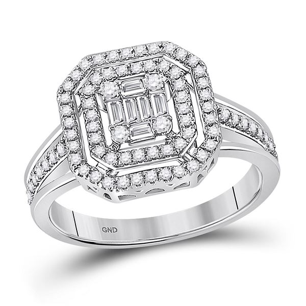 Baguette Diamond Octagon Cluster Ring 1/2 Cttw 14KT White Gold