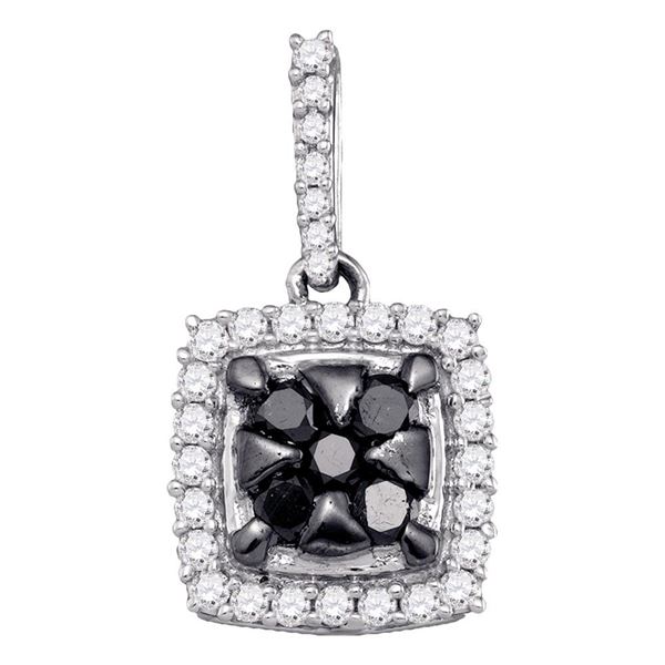 Round Black Color Enhanced Diamond Square Cluster Pendant 1/2 Cttw 10KT White Gold