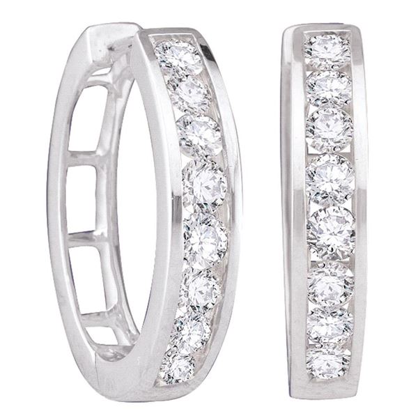 Round Diamond Hoop Earrings 1/2 Cttw 14KT White Gold