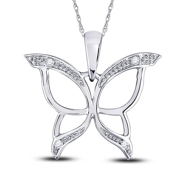 Round Diamond Butterfly Bug Wings Pendant .03 Cttw 10KT White Gold