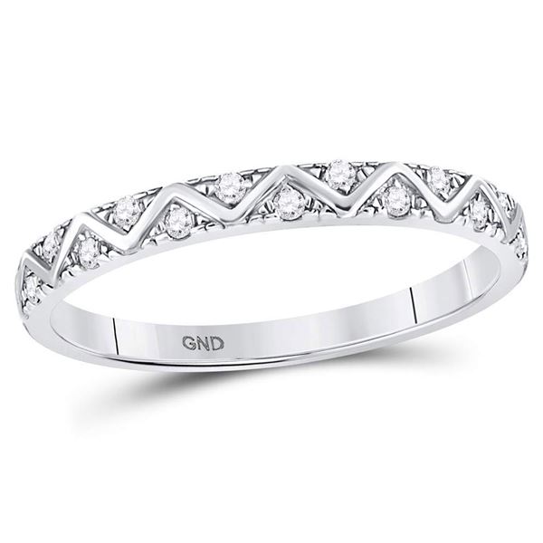 Round Diamond Zigzag Stackable Band Ring 1/10 Cttw 10KT White Gold