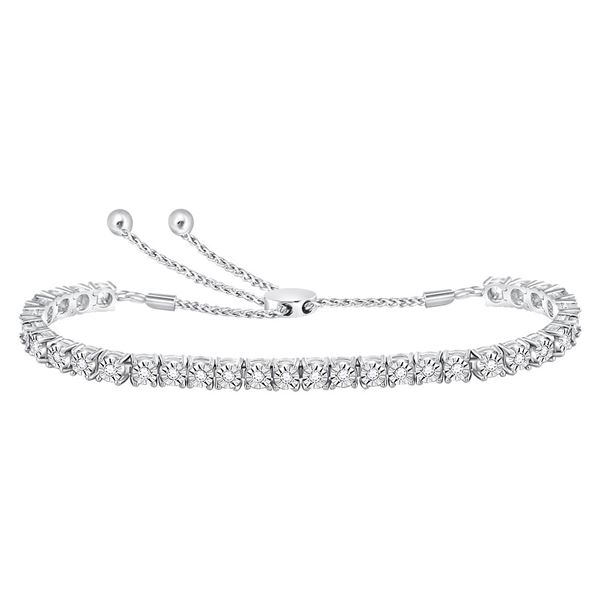 Round Diamond Studded Bolo Bracelet 1/2 Cttw 10KT White Gold