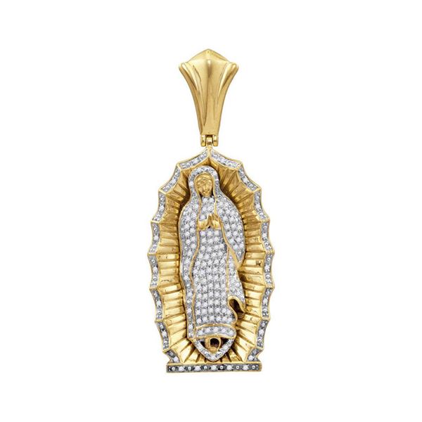 Round Diamond Guadalupe Mary Charm Pendant 1 Cttw 10KT Yellow Gold