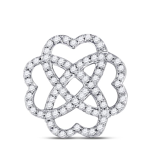 Round Diamond Clover Heart Pendant 1/4 Cttw 10KT White Gold