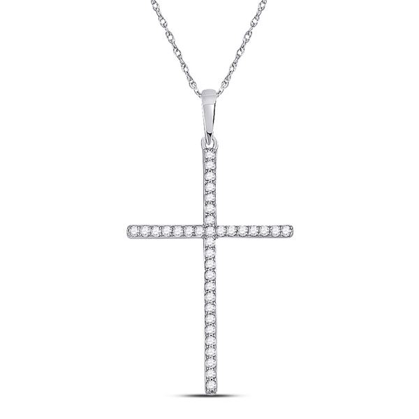 Round Diamond Cross Pendant 1/5 Cttw 10KT White Gold
