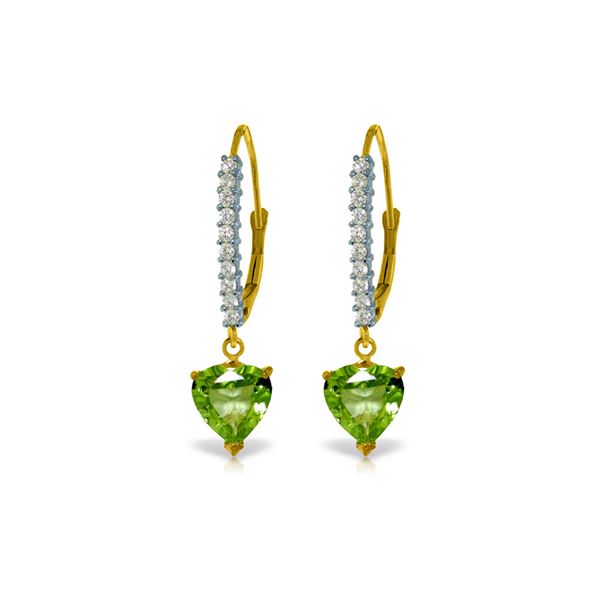 Genuine 3.55 ctw Peridot & Diamond Earrings 14KT Yellow Gold - REF-62K2V