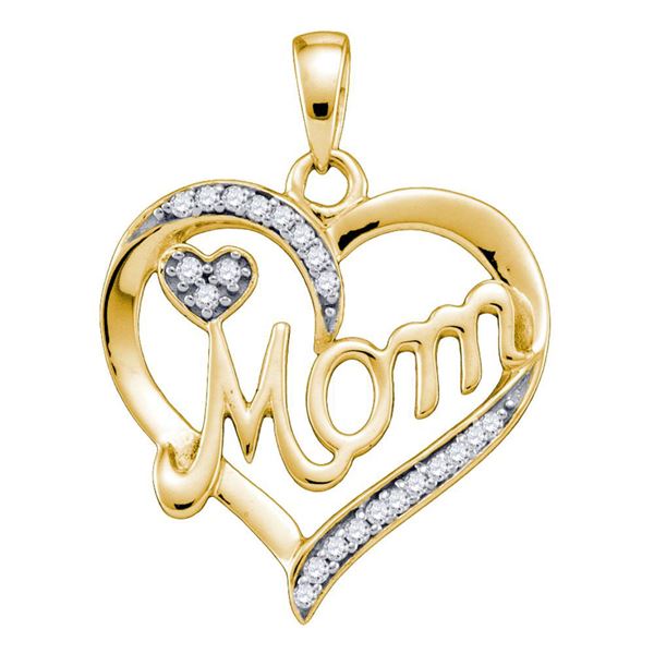 Round Diamond Mom Mother Heart Pendant 1/10 Cttw 10KT Yellow Gold