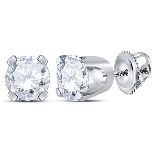 Diamond Solitaire Stud Earrings 1/2 Cttw 14KT White Gold