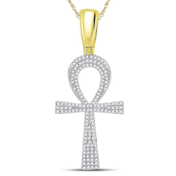 Round Diamond Ankh Cross Charm Pendant 1/2 Cttw 10KT Yellow Gold