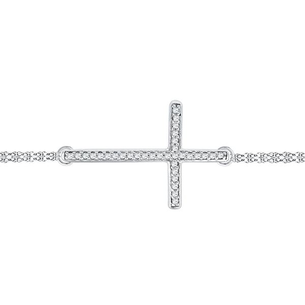 Round Diamond Sideways Cross Bracelet 1/10 Cttw 10KT White Gold