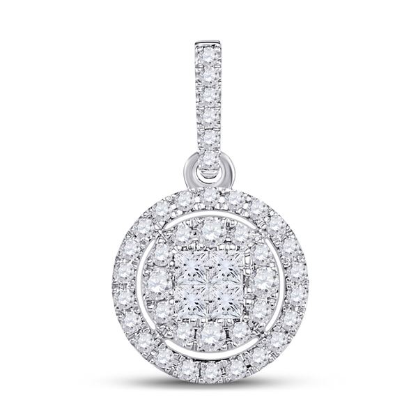 Princess Diamond Fashion Halo Cluster Pendant 1/2 Cttw 14KT White Gold