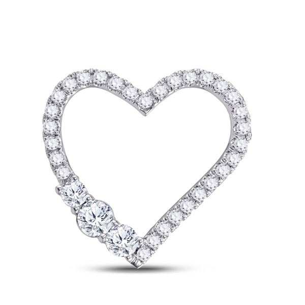 Round Diamond 3-Stone Heart Pendant 1 Cttw 14KT White Gold