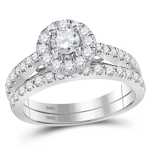 Diamond Bridal Wedding Ring Band Set 1 Cttw 14KT White Gold