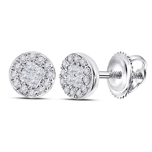 Princess Diamond Cluster Earrings 1/6 Cttw 14KT White Gold