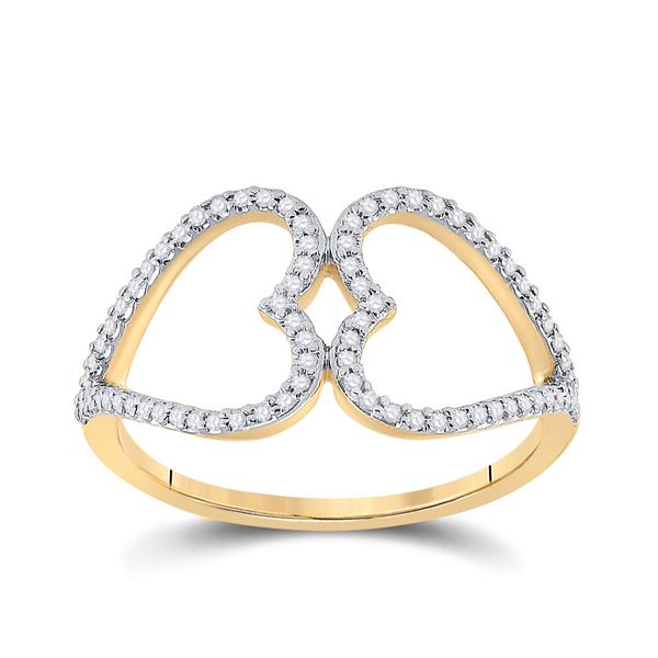 Round Diamond Negative Space Heart Ring 1/5 Cttw 10KT Yellow Gold