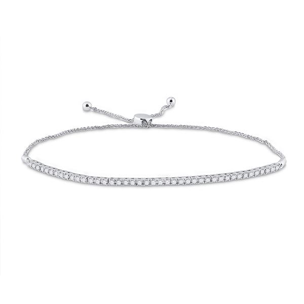 Round Diamond Single Row Bolo Bracelet 1 Cttw 10KT White Gold