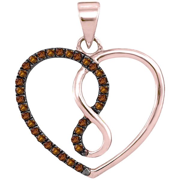 Round Brown Diamond Heart Infinity Pendant 1/8 Cttw 10KT Rose Gold