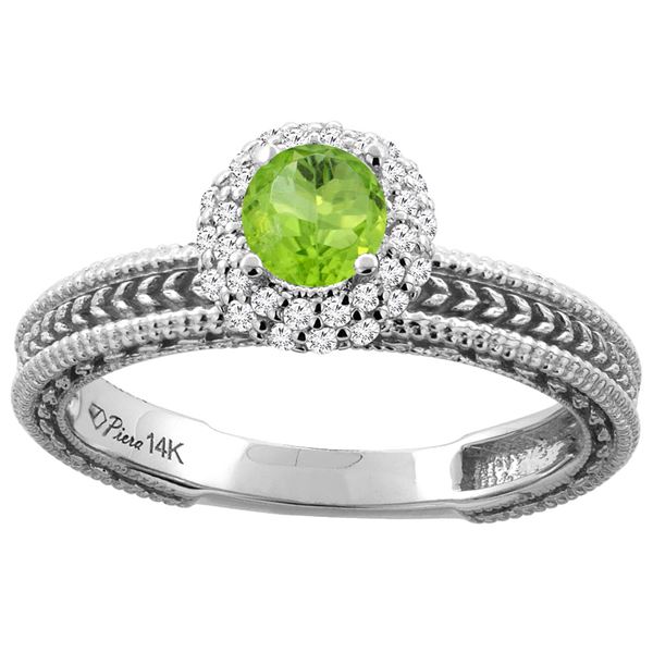 0.67 CTW Peridot & Diamond Ring 14K White Gold - REF-53M3K