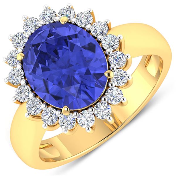 Natural 4.29 CTW Tanzanite & Diamond Ring 14K Yellow Gold - REF-145T3H