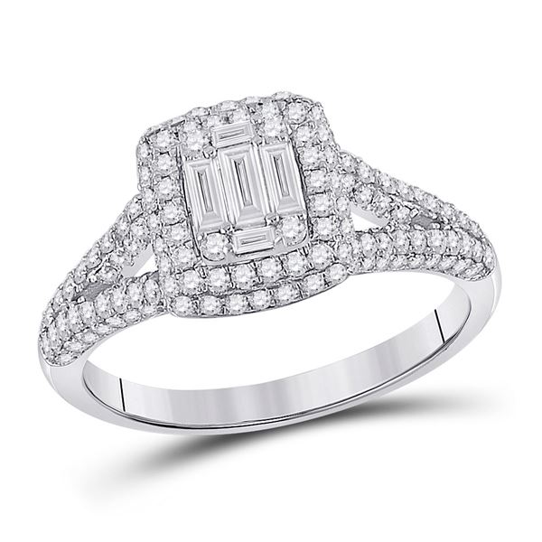 Baguette Diamond Square Cluster Ring 1 Cttw 14KT White Gold