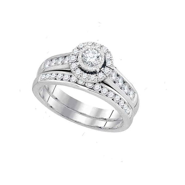 Diamond Bridal Wedding Ring Band Set 1 Cttw 14KT White Gold