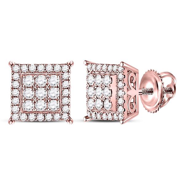 Round Diamond Square Cluster Earrings 1/2 Cttw 14KT Rose Gold