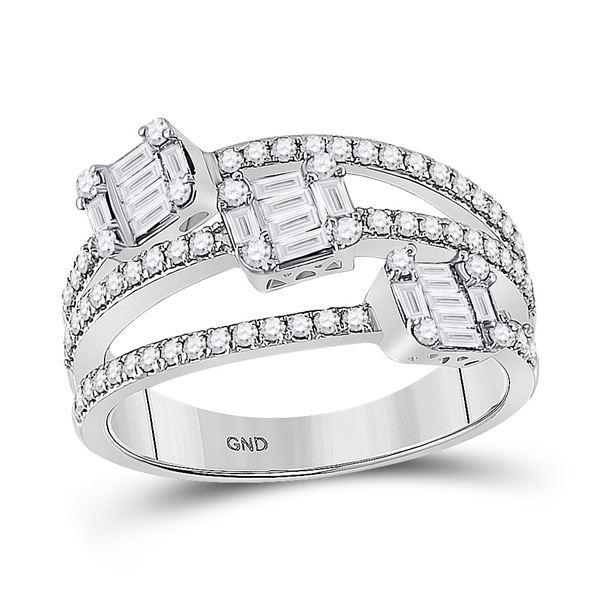 Baguette Diamond Triple Cluster Fashion Ring 3/4 Cttw 14KT White Gold