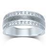Image 1 : Round Diamond Double Row Textured Wedding Band Ring 1 Cttw 14KT White Gold