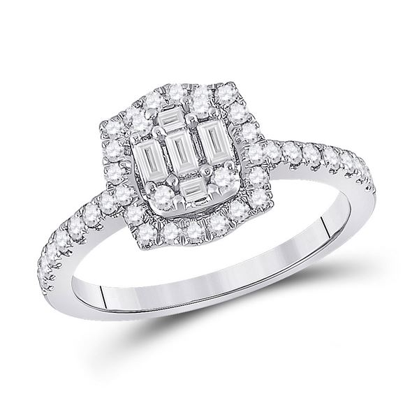 Baguette Diamond Cluster Ring 5/8 Cttw 14KT White Gold