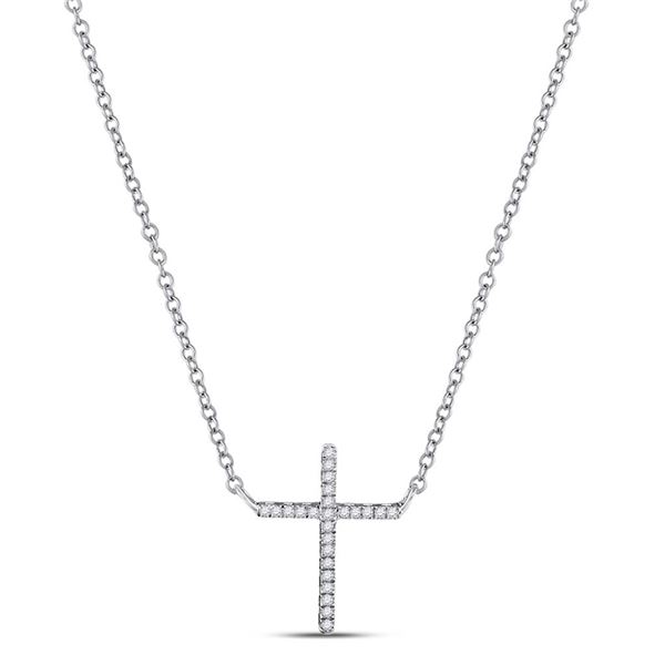 Round Diamond Cross Religious Pendant Necklace 1/12 Cttw 10KT White Gold
