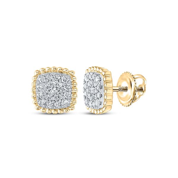 Round Diamond Square Cluster Earrings 1/3 Cttw 10KT Yellow Gold