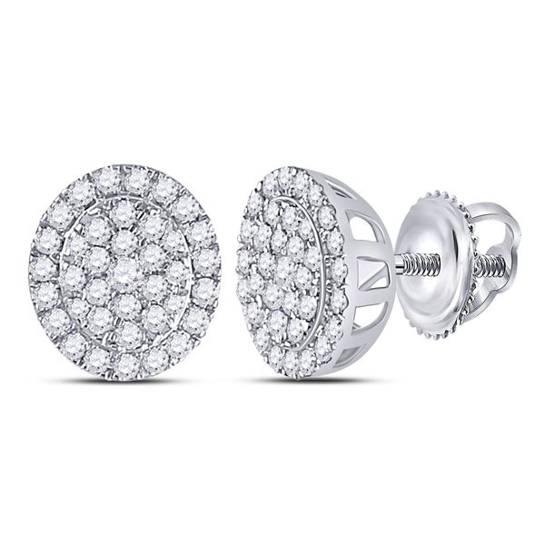 Round Diamond Cluster Earrings 1/2 Cttw 10KT White Gold