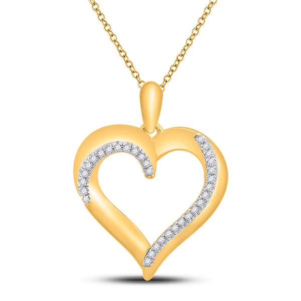 Round Diamond Heart Pendant 1/10 Cttw 10KT Yellow Gold
