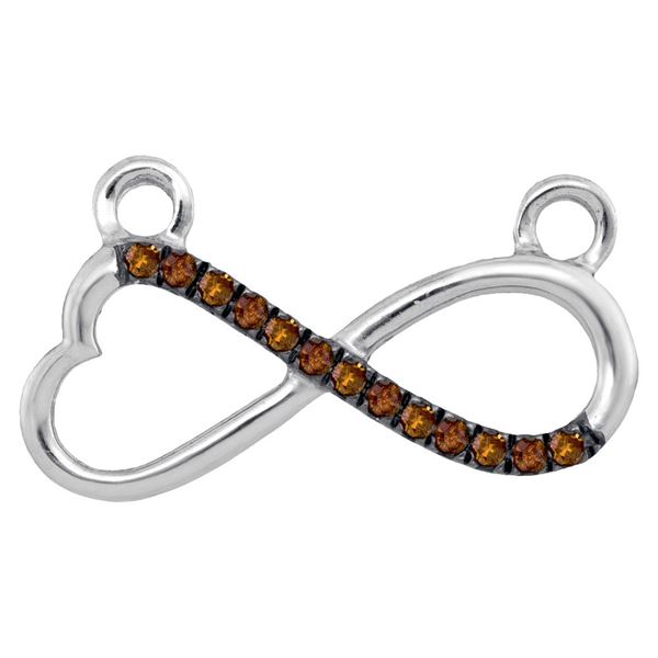 Round Brown Diamond Heart Infinity Pendant Necklace 1/12 Cttw 10KT White Gold